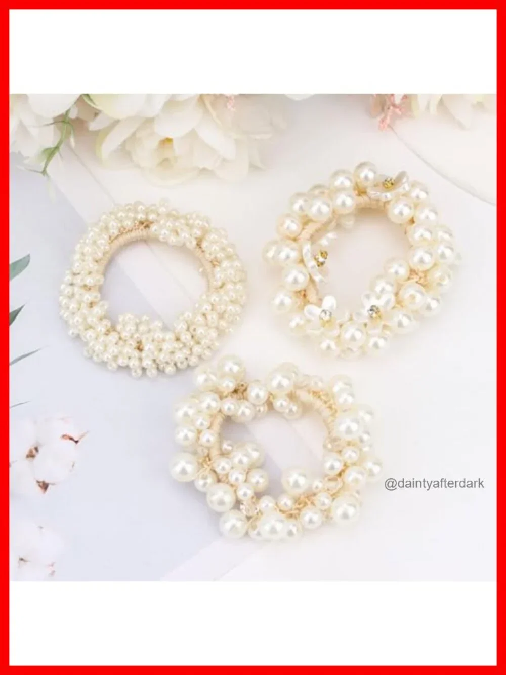 6 Pearl Beaded Hair Scrunchies Decorative Flower Ponytail Holders